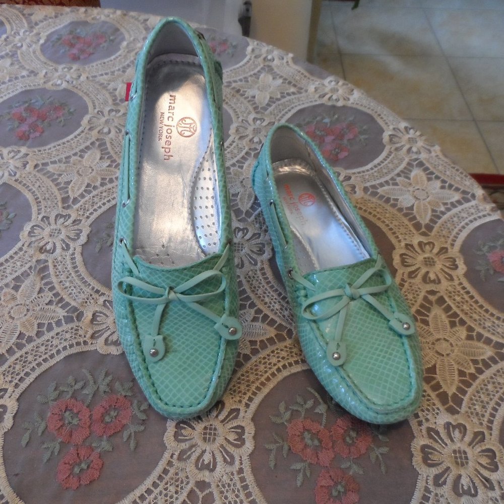 Marc Joseph NY "Cypress Hill" Mint Green Snake Embosed Leather Loafer Size 6.5M